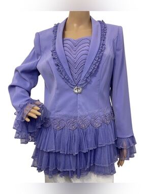 Mariella Ferretti Women's Purple Embellished Jacket with Beats and Ruffles,12